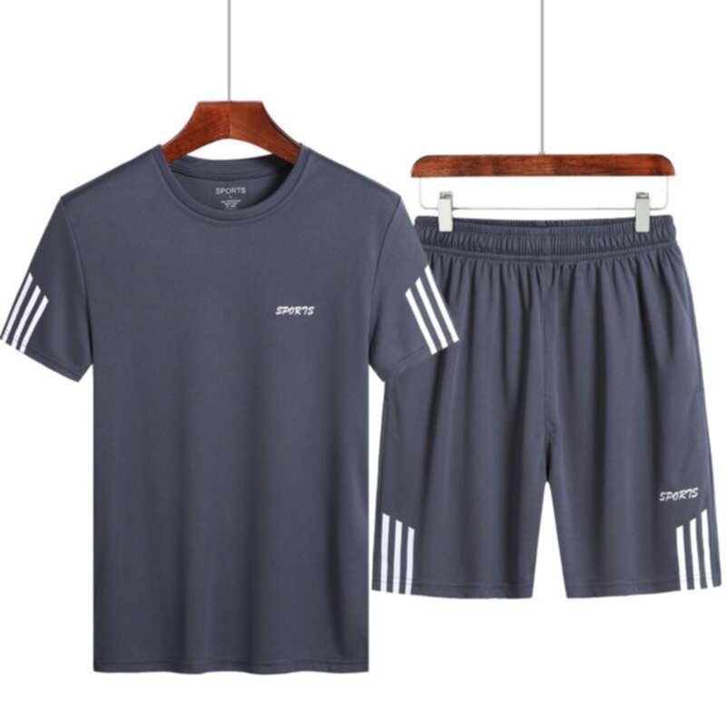 Summer Short-Sleeved Striped Tracksuit Men′s Sport Suit